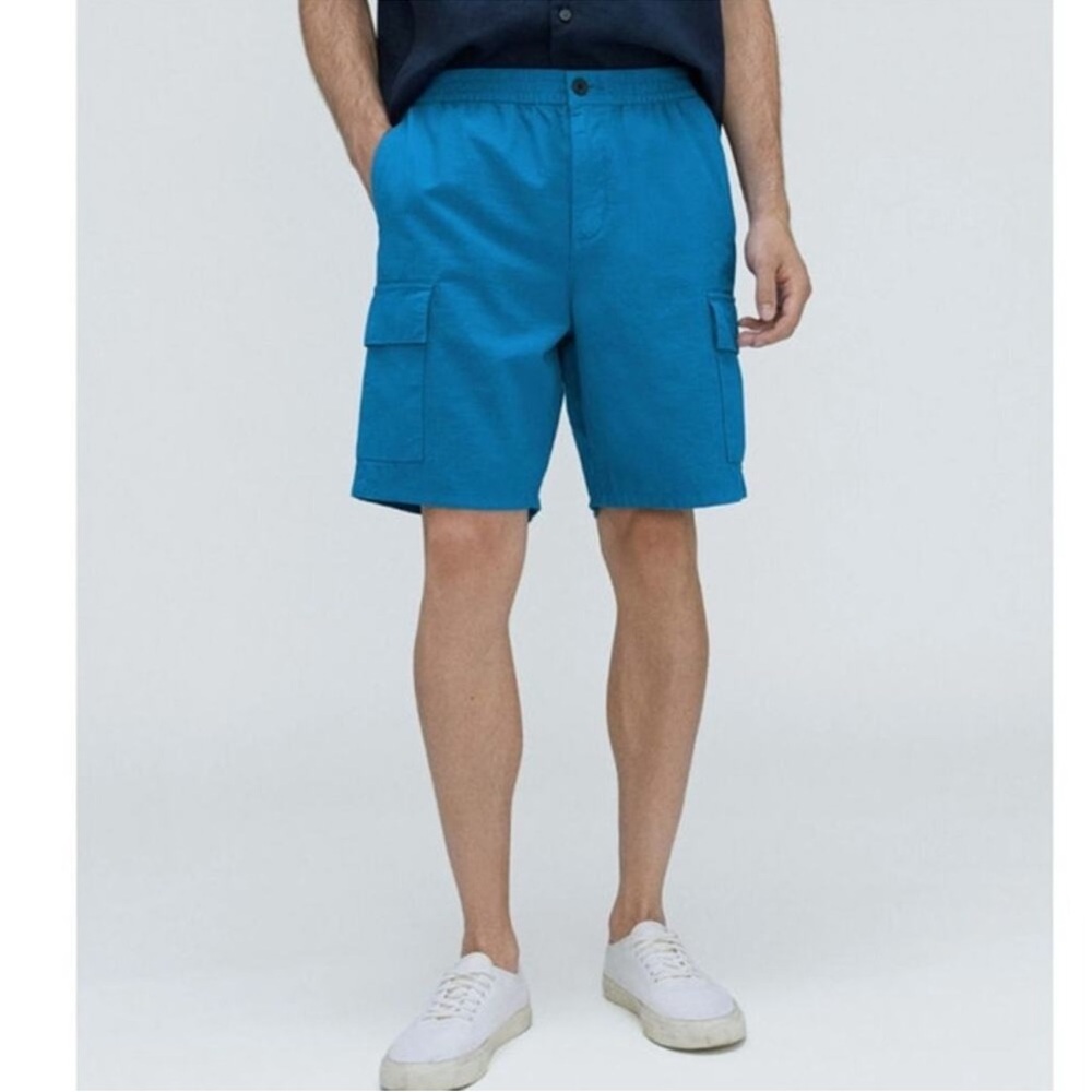 Everlane The Organic Cotton‎ Linen Blend Cargo Shorts Men's Teal Blue small NWT